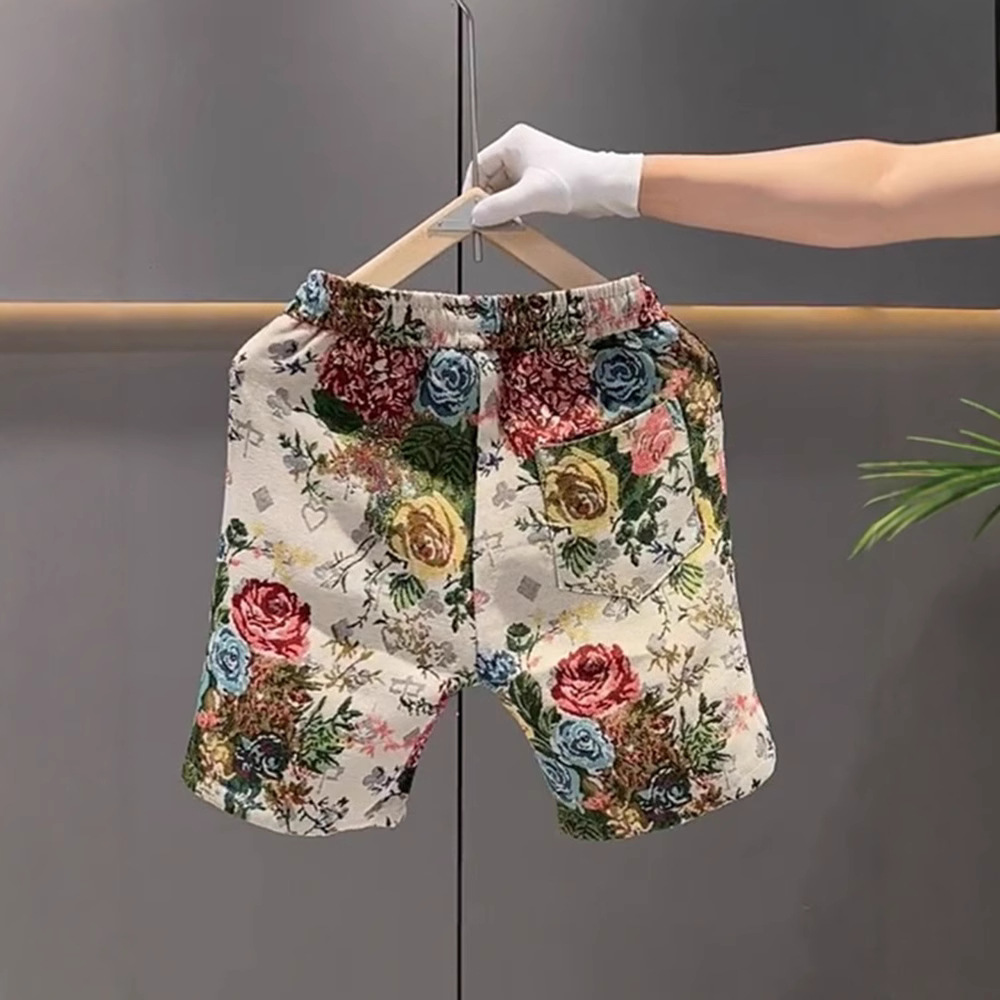 Men's Summer Trendy Casual Thin Floral Print Shorts Versatile Loose Fit Beach Sports Capri Pants_viptrois.com