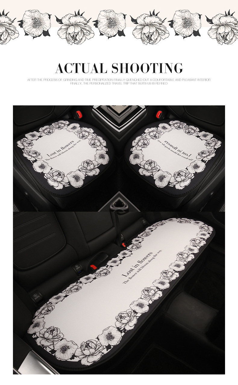 2025 New Camellia Car Seat Cushion Summer Single Piece Light Luxury Seat Cushion Four Seasons Universal Car Seat Cover for Women