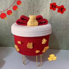 大唛可爱收纳筐新年暴富发财抱抱收纳桶带盖礼物盒零食玩具收纳篮