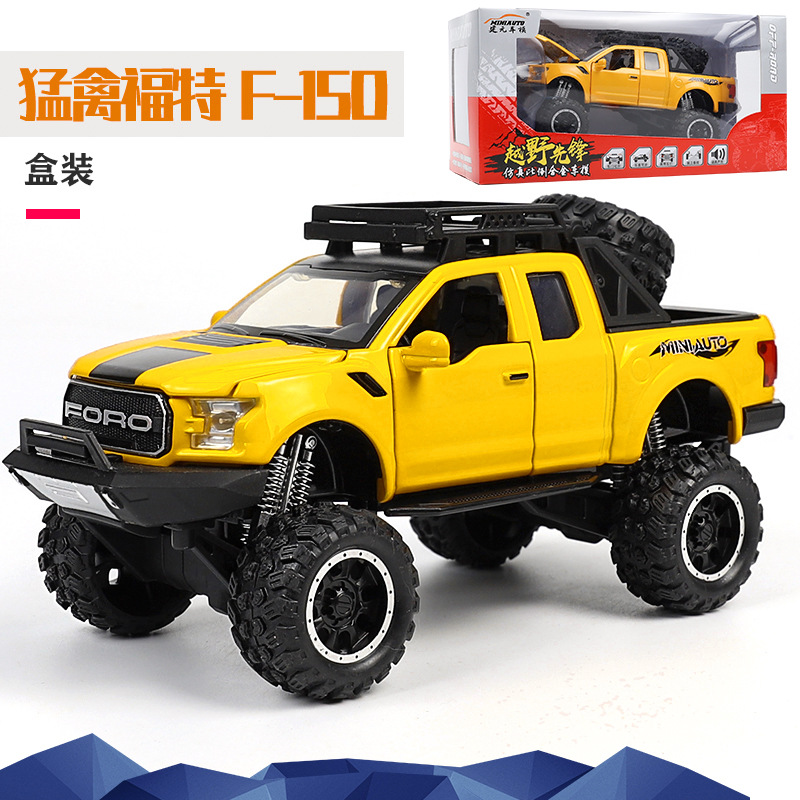 Camioneta Ford Raptor de aleación, modelo de simulación con sonido y luz, juguete para niños con función de retroceso, versión mejorada.