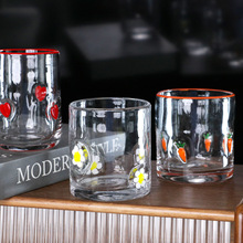 创意玻璃杯可爱贴片水杯多色描边小菊花爱心圣诞装饰加厚冷饮杯子