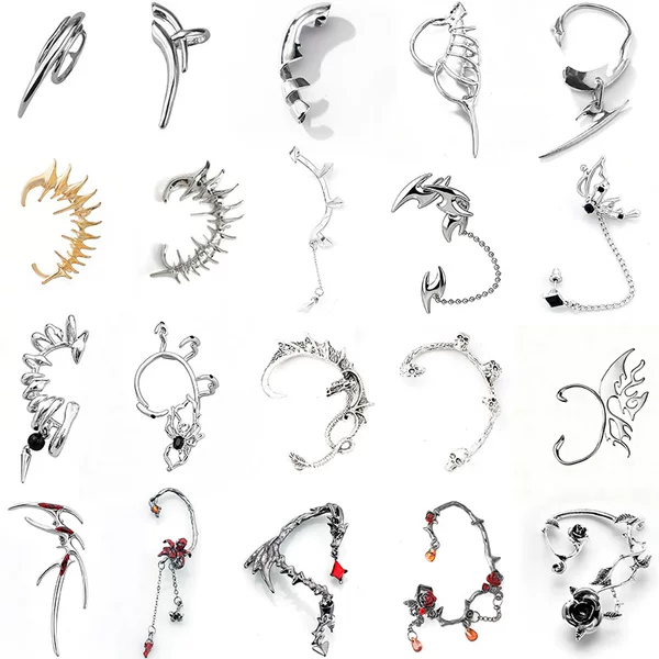 Dark Gothic Rose Flower Butterfly Spider Ear Cuff Ear Clip Ins High-End Punk Style Metal Ear Bone Clip Earrings