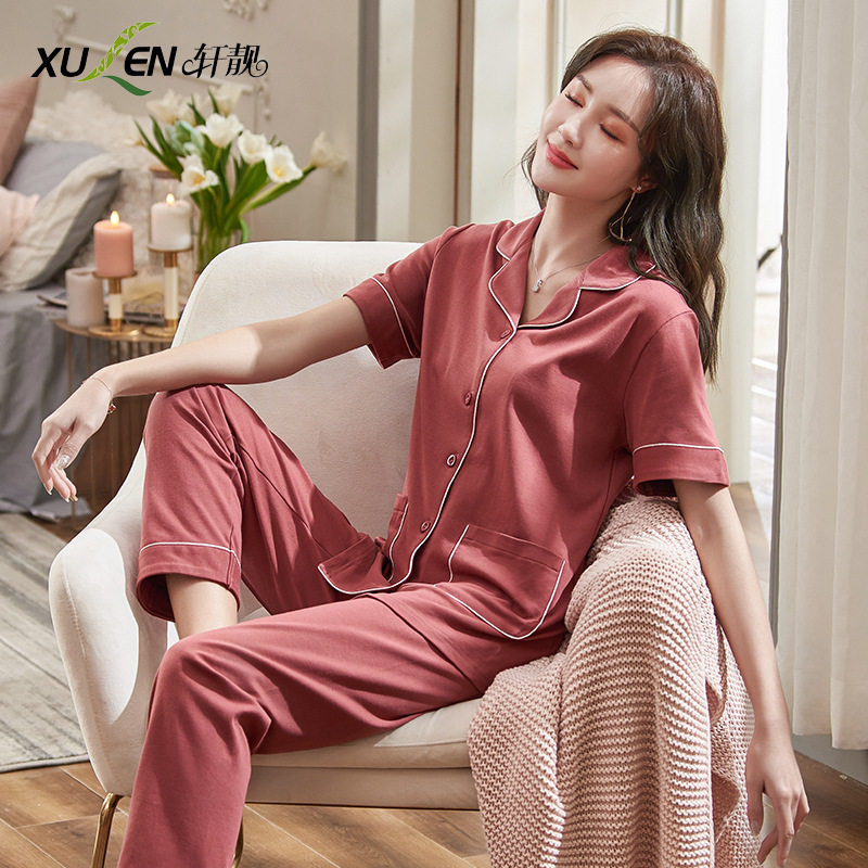 Pijamas de verano para mujer 100% pantalones de manga corta de algodón ropa para el hogar verano para mujer talla grande más delgada primavera y verano traje de dos piezas