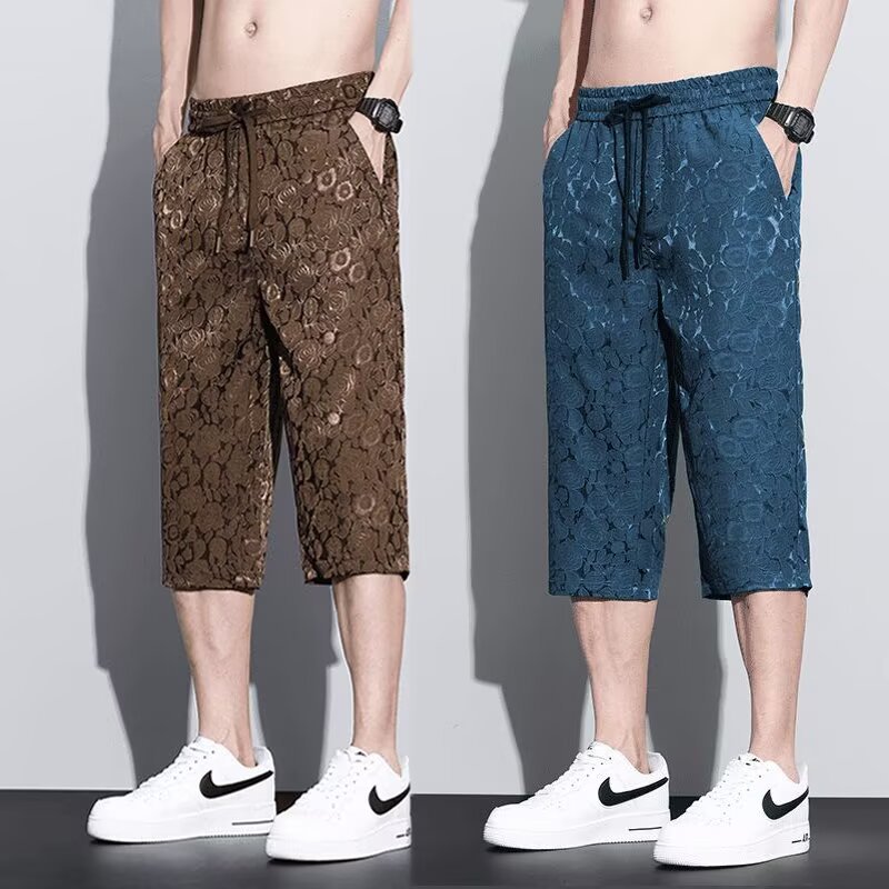 2026 New Jacquard American-Style Personalized Loose-Fitting Quick-Dry Summer Thin Ice Silk Men's Casual Pants