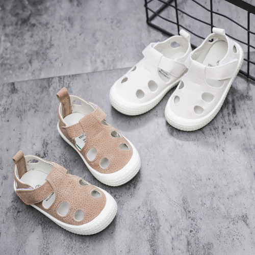 2024 Magic Stick Baby Sandals for Boys and Girls, Soft Sole, Rounded Head, Hole-toe, Hollow Breathable Leather Sandals