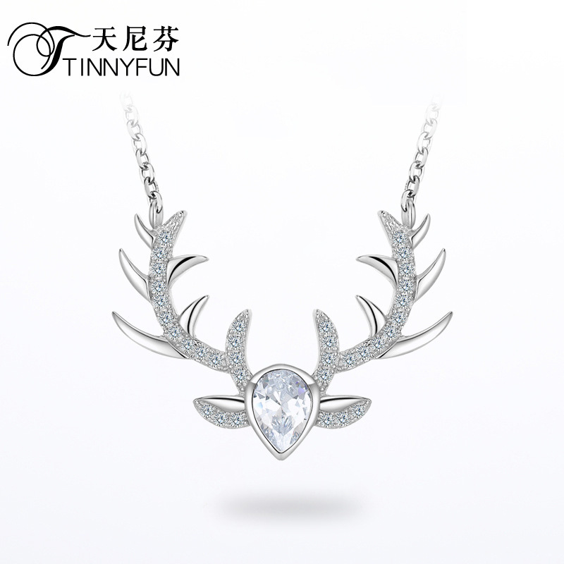 Transfronterizo s925 collar de plata esterlina mujer moda coreana personalidad mayorista un ciervo tiene usted colgante cadena clavícula un agente