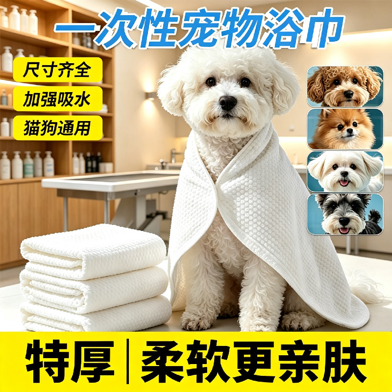 Disposable pet bath towel, absorbent towel, thickened and enlarged, special for bathing cats and dogs, bulk towels for pet shops
