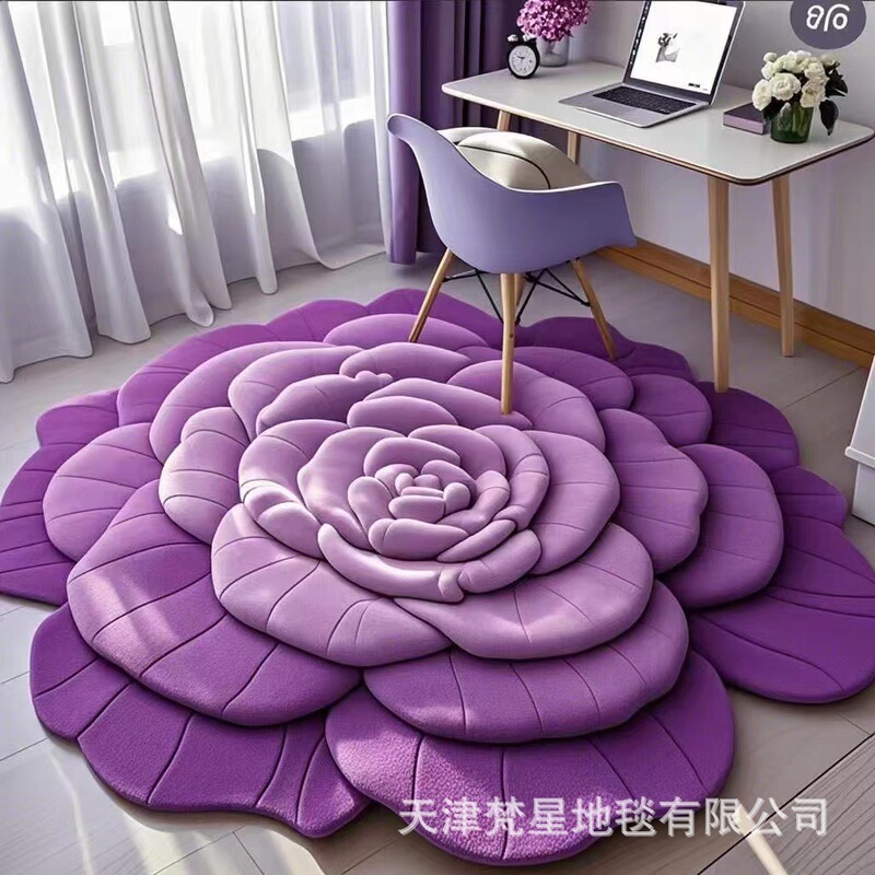 New 3D Large Flower Crystal Velvet Carpet Bedroom Computer Chair Floor Mat Living Room Sofa Swivel Chair Hanging Basket Home Carpet