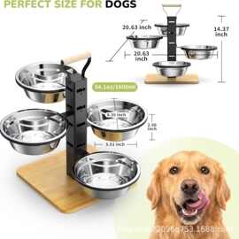 可升降木质狗碗支架加高款大型犬食盆套装狗狗喂食台带便捷提手