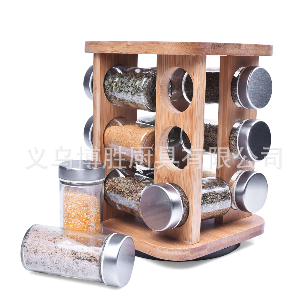 Directo de fábrica Amazon especial para toda la serie de botellas de condimento giratorio de bambú con una variedad de tapa de color se puede seleccionar