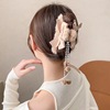 Plush hairgrip with bow with tassels, crab pin, big hairpins, shark, hair accessory, 2023 collection