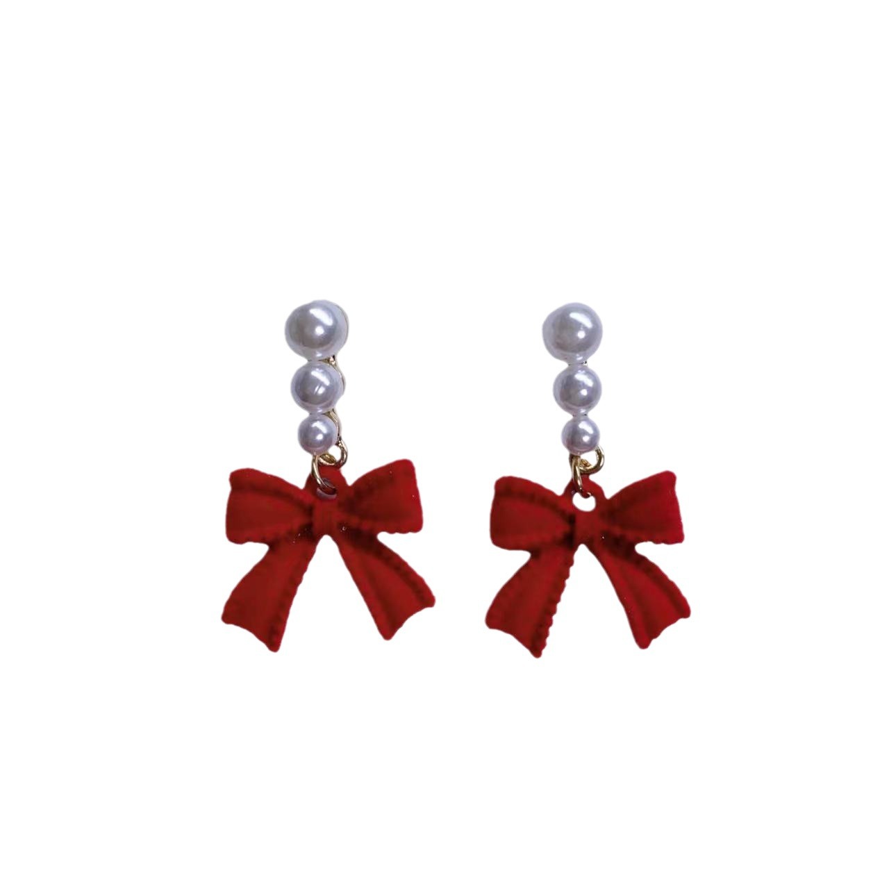 S925 aguja de plata Corea del Sur vintage rojo flocado arco pendientes de perlas pendientes nicho luz de lujo pendientes de felpa