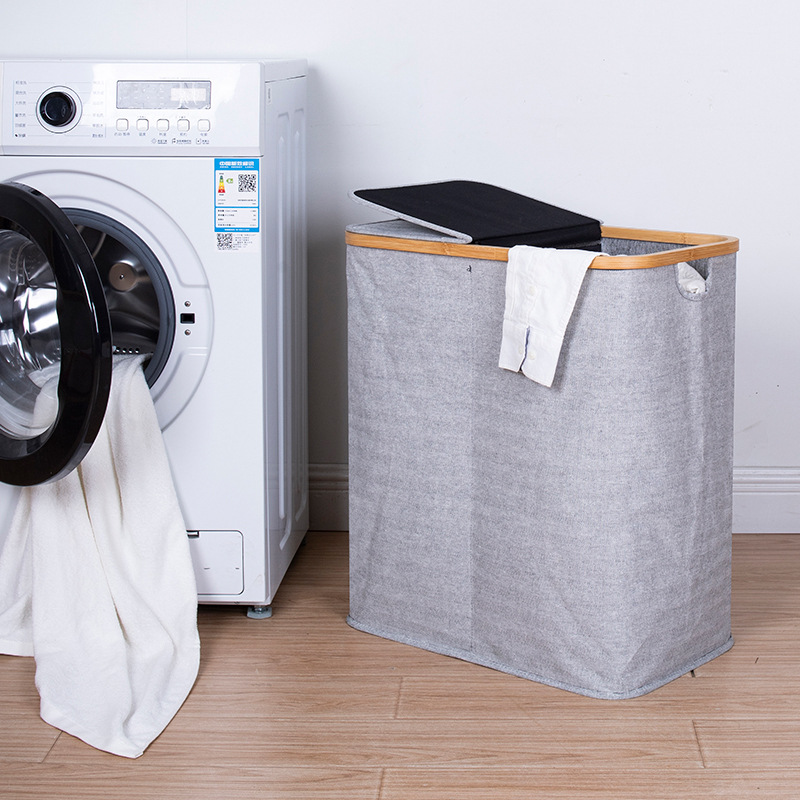 Cesta de ropa sucia portátil de bambú anillo casero cesto de ropa sucia tela oxford cesto de ropa impermeable caja de almacenamiento de ropa plegable