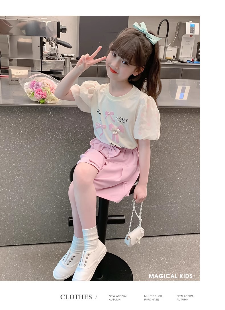 Girls Short Sleeve Two Piece Set For Summer Casual Wear_voghion.com