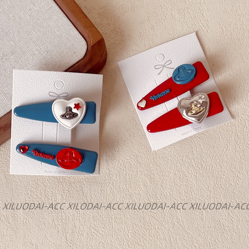 Korean Quality, Beautiful High-Saturated Contrasting Red and Blue Planet Retro Heart Hairpin, Fashionable and High-End Hair Accessory