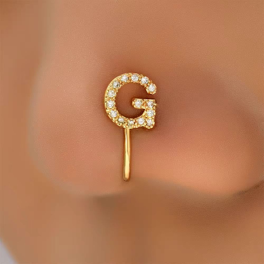 26 Letter Initial Micro-Set CZ Nose Clip Fake Nose Ring No-Pierce Nose Jewelry Fashion Accessory detail image 20