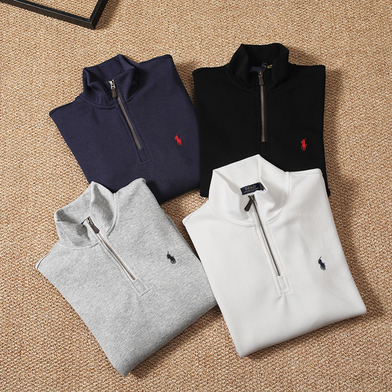 High Version Raff Polo Pony Logo Half-Zip Pullover High-Neck Long-Sleeved Knitted Sweatshirt Classic Casual Long-Sleeved