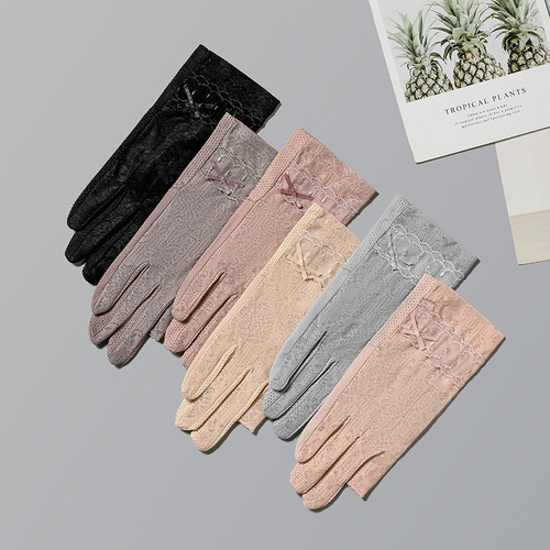 Summer Lace Ice Silk Women's Model 7075 Touch Screen Half Finger Exposed Finger Cycling Driving Sun Protection UV Gloves