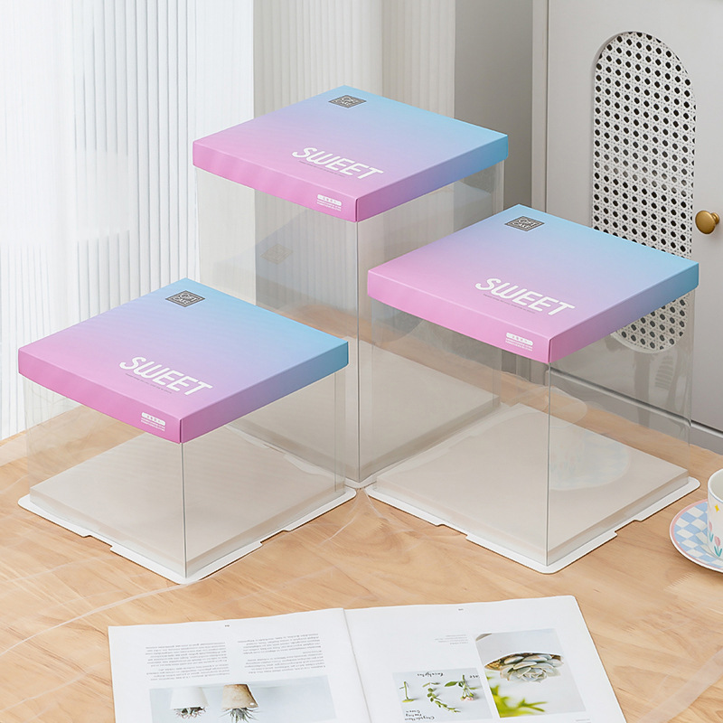 工厂直供透明蛋糕包装盒简约烘培蛋糕盒单层加高6寸8寸10寸蛋糕盒