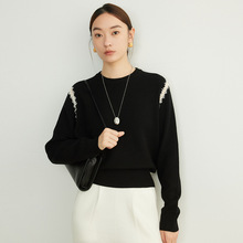 简约通勤撞色钩花羊毛针织衫上衣2025新款女装秋高级感宽松毛衣女