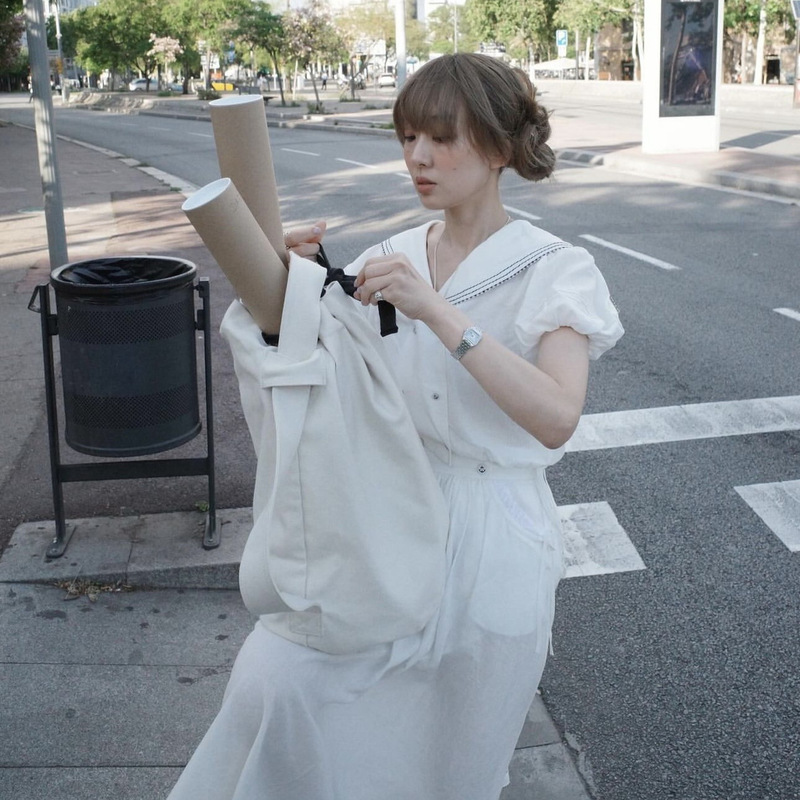 Now/Fletta Preppy Style Korean Style Navy Collar Short-Sleeved Shirt + Skirt Suit