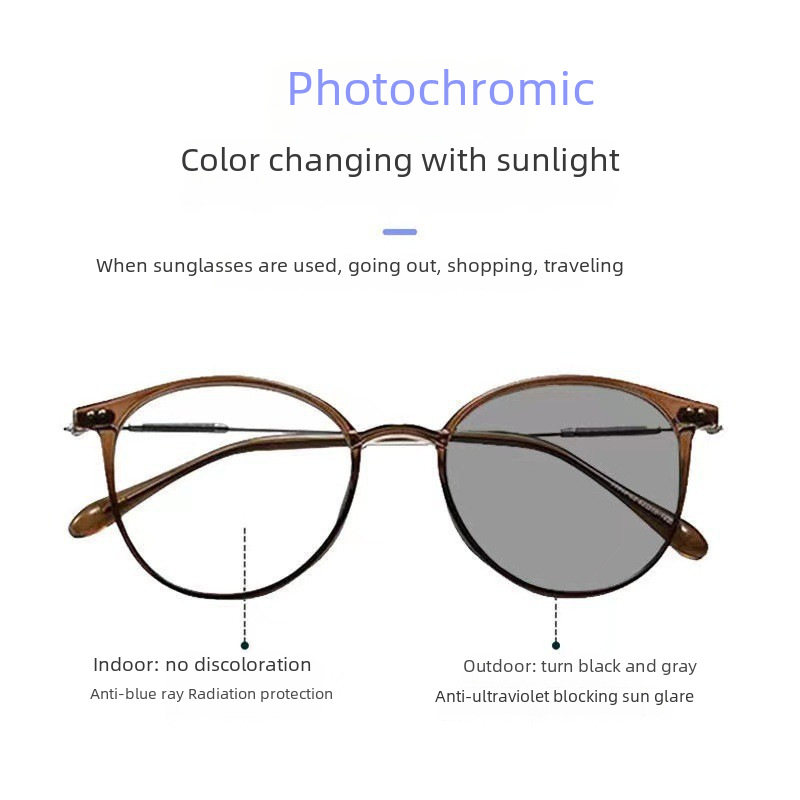 New anti-blue light flat mirror retro cold brown color change glasses without makeup artifact ins wind finished myopia glasses