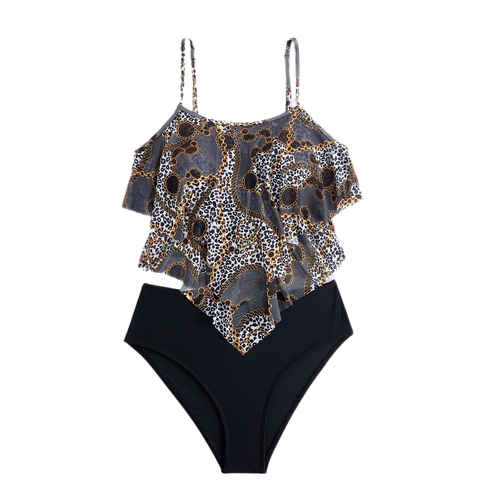 Women's High Waist Bikini Set - Floral Print Ruffle Trim Tankini Top & High Cut Swim Bottoms - Quick Dry Polyester Swimwear For Beach Pool Vacation_voghion.com