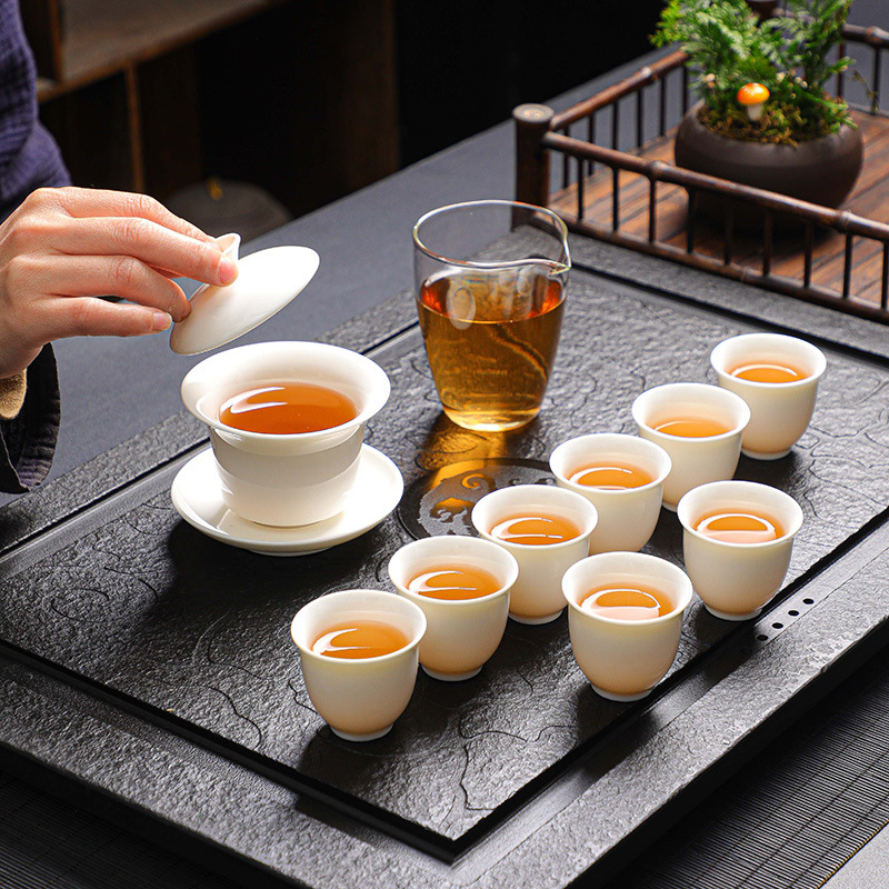 羊脂玉茶具套裝功夫茶具整套家用陶瓷禮品商務隨手禮廠家批發LOGO