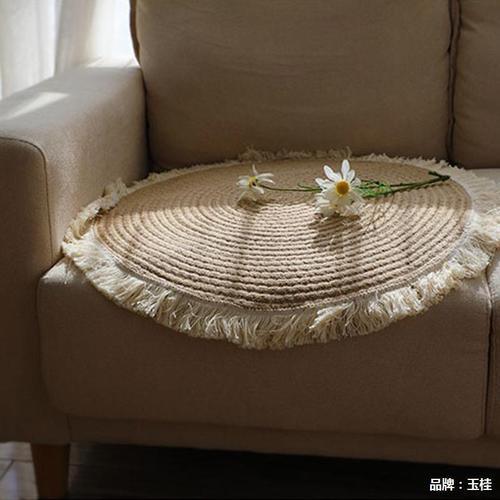 Nordic cotton and linen woven tassel floor mat rope braided floor-to-ceiling window carpet B&B decoration study room tea seat tea table mat round
