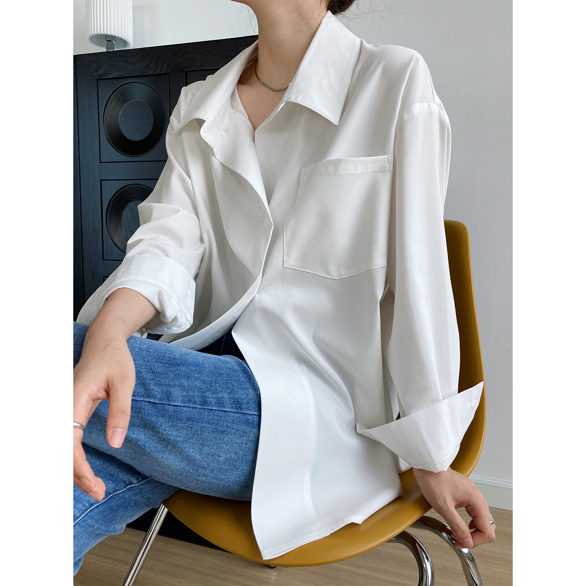 chinese dress ladies Casual Loose White Shirts For Women 2023 Fashion Lapel Long Sleeve Blo main image 1