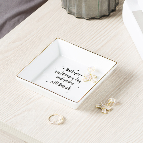 Ins Nordic Ceramic Jewelry Tray Amazon Square Gold-Trimmed Decorative Jewelry Tray Cross-Border Pearl Necklace Storage Stand