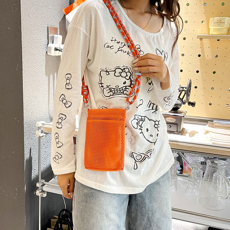 甘くて新鮮な携帯電話バッグ女性の夏の屋外軽量化トラベルショルダーバッグクロスボディメッシュポータブル収納バッグ|undefined