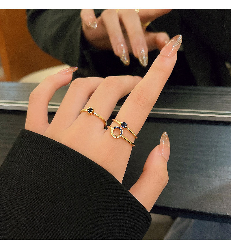 Retro Geometric Copper Inlay Zircon Open Ring 3 Piece Set