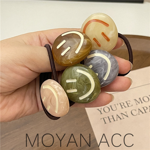 Big smiling face, playful ink pattern hair rope, durable and exquisite rubber band, advanced and interesting hair tie, cute hair accessories