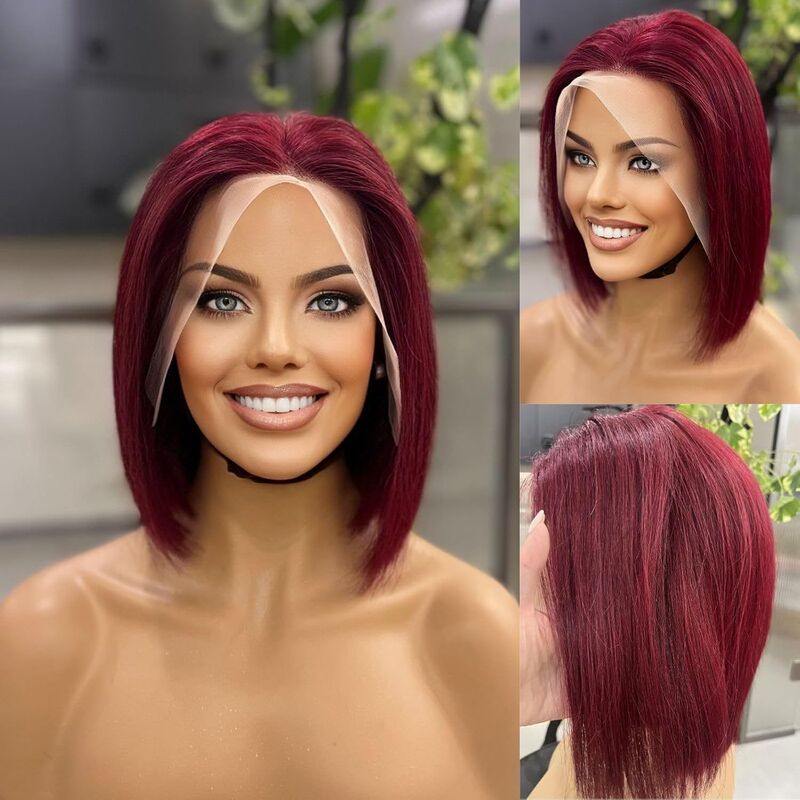Wig European and American Ladies 13*4*1 Front Lace Chemical Fiber Headgear Burgundy Short Straight Hair Manufacturer Spot Wholesale Wig European and American Ladies 13*4*1 Front Lace Chemical Fiber Headgear Burgundy Short Straight Hair Manufacturer Spot Wholesale