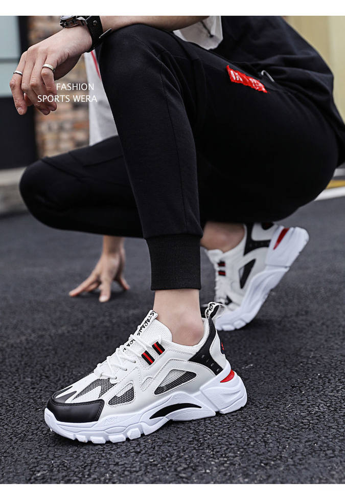 Giày thể thao nam đế dày tăng chiều cao thoáng khí kiểu Hàn Quốc, giày sneaker thường ngày cổ thấp — Trắng xanh lam, Đen toàn bộ, Đen đỏ chi tiết 14
