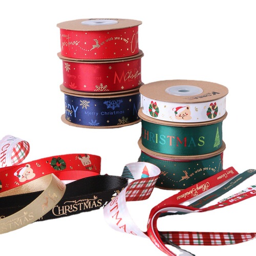 New Christmas hot stamping printed ribbon DIY bow gift wrapping ribbon holiday decoration hot stamping ribbon