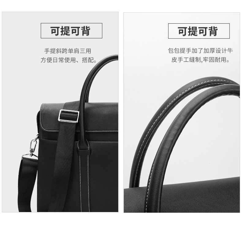 Túi xách tay nam da bò thật kiểu công sở đựng laptop 14 inch dung tích lớn 38×10×30 cm — Da thuộc thực vật màu đen chi tiết 11