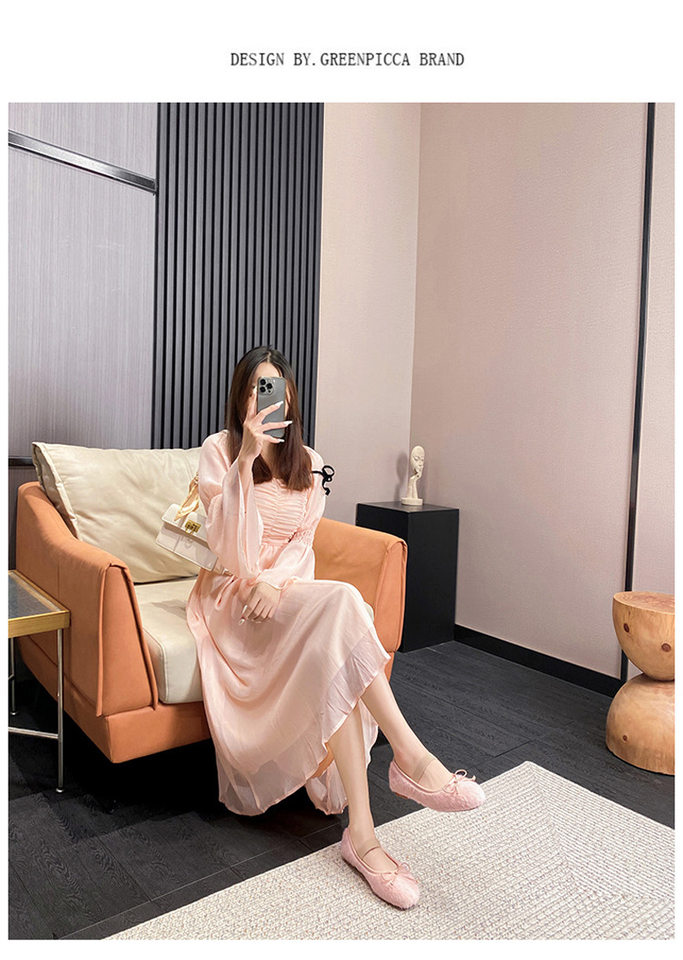 Giày búp bê nữ có lông nơ một quai, đế bệt giữ ấm, cỡ lớn — Màu hồng, Màu trắng chi tiết 21