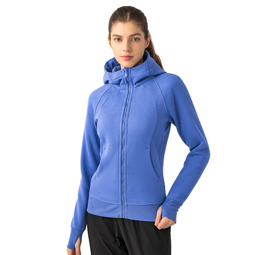 Shishizhihui autumn and winter new velvet hooded zipper sports jacket women's casual outdoor sports fitness yoga wear