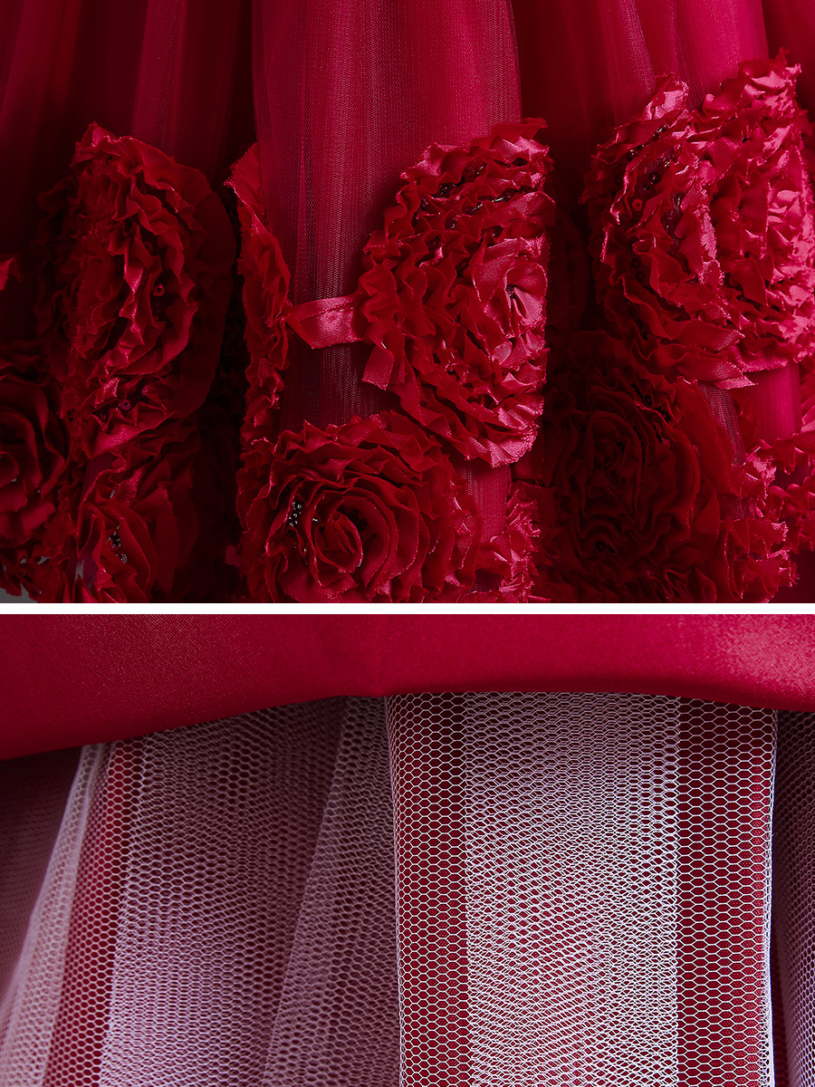 Girls' Dress Flower Girl's Puff Flower Wedding Dress Temperament Small Model Show Tail Dress Children's Piano Performance Dress