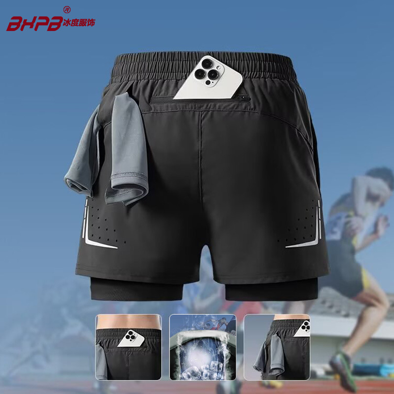 Ice Summer Shorts Yoga Fitness Special New Mobile Phone Training Quick-drying Triple Pants Lined Pants