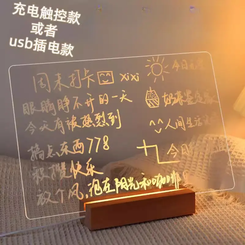 Acrylic Note Board Transparent Luminous Memo Prompt Board Message Board Erasable Small Whiteboard Desktop Writing Board