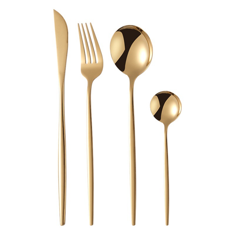 Cross-border caliente Venta de acero inoxidable traje de 24 piezas conjunto cuchillo de carne y tenedor cuchara de oro cuchillo, tenedor y juego de cuchara