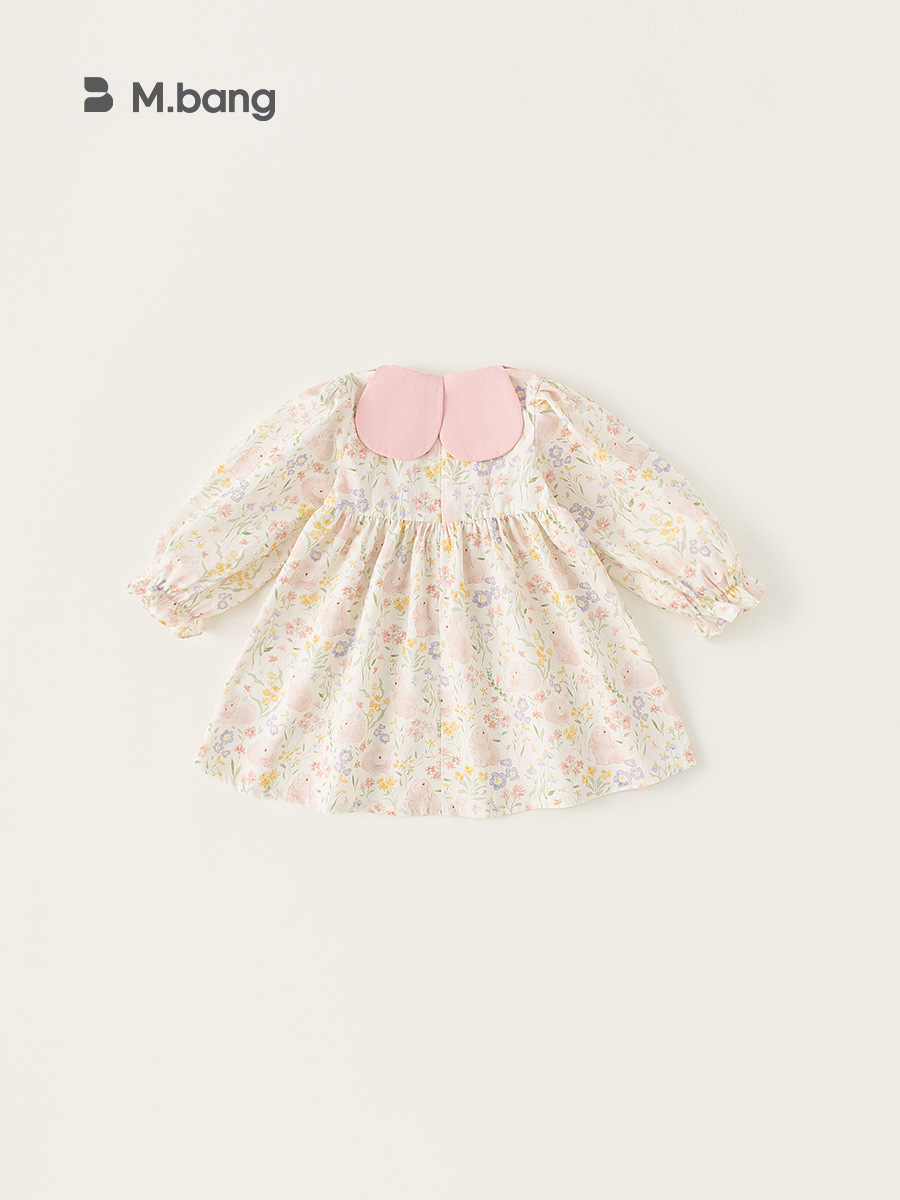 Yubao ropa infantil niñas vestidos de flores trituradas primavera y otoño 2026 nuevo estilo idílico viento muñeca de niños collar vestido de princesa de manga larga