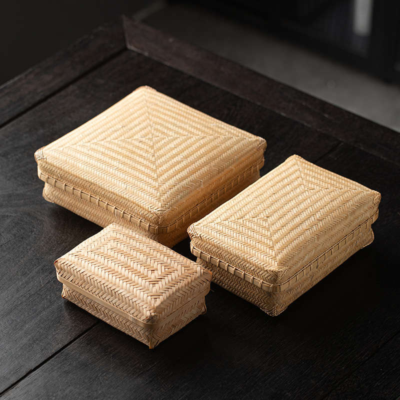 茶具收纳盒竹编制品文玩收纳盒食盒普洱茶饼盒存茶醒茶盒空盒高档