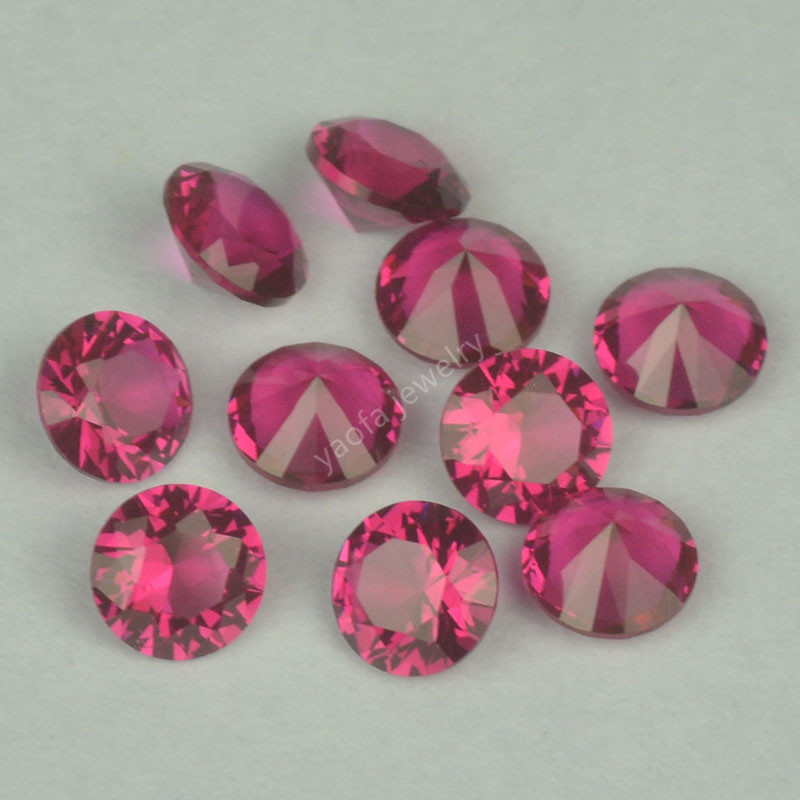 High temperature resistant wax inlaid 1-6mm round drill deep pink rose red artificial nano gem rose red inlaid bare stone