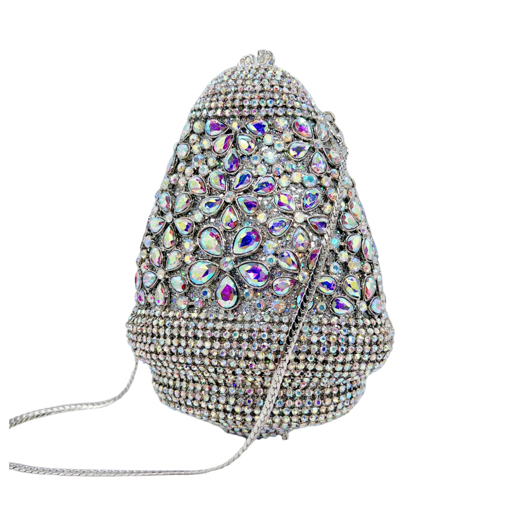 Túi clutch nữ cầm tay hình cầu giọt nước đính kim cương dạ tiệc — Bạc AB chi tiết 1