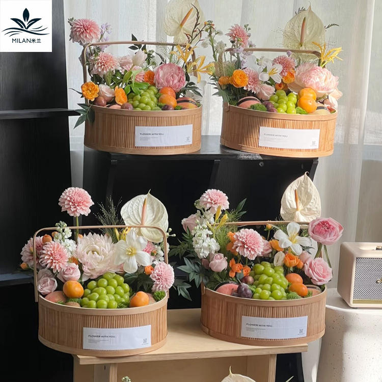 Cestas de flores de tejido de mediano otoño de bambú tejido de paja de flores portátiles canasta de huevos para bebés decoración casera canasta de flores