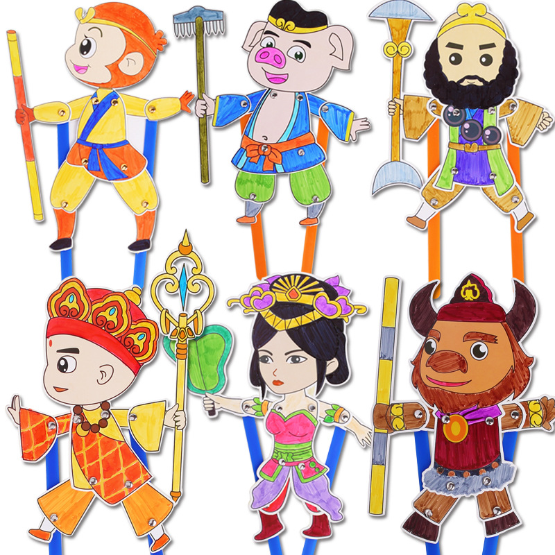 Juego de sombras Diy hecho a mano Viaje al oeste Personajes Puzzle para niños Paquete de material de pintura Jardín de infantes Juguetes de ensamblaje creativo